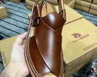 Peshawari Chappal de cuero hecho a mano - Sandalias tradicionales para hombre