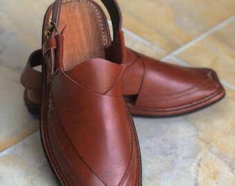 Mens Handmade Leather Peshawari Chappal – Pakistani Ethnic Wedding Shoes