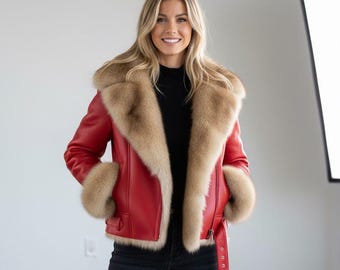 Lammfell Wintermantel: Damen Rote Pelzjacke