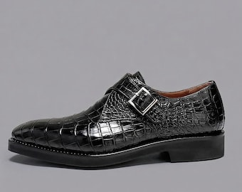 Crocodile Monk Strap Shoes: Exotic Leather Formal Dress Shoes