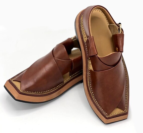 Traditional Handmade Peshawari Chappal: Brown Leather Ethnic Shoes Classic Brown Peshawari Chappal | Handmade Tribal Footwear  main image 3