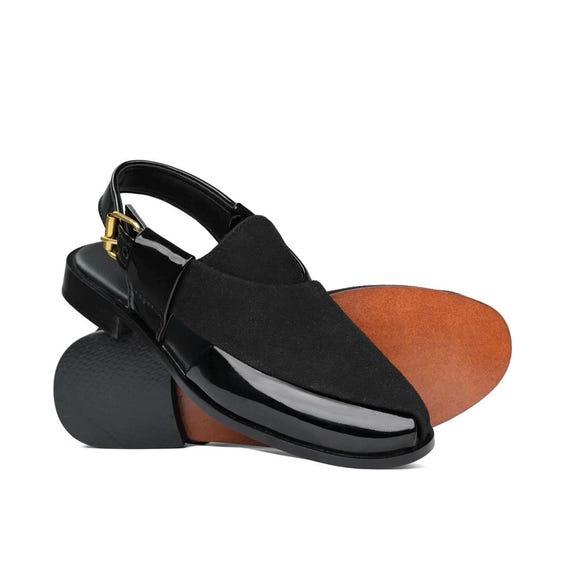 Authentic Peshawari Chappal for Men, Black Suede Handmade Footwear Juan Loco Men main image 4
