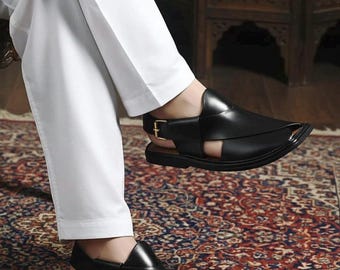 Peshawari Chappal de cuero hecho a mano - Sandalias tradicionales para hombre