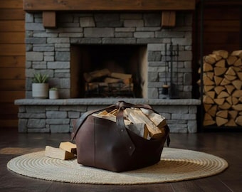 Handmade Leather Firewood Carrier