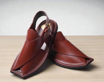 Peshawari Chappal de cuero hecho a mano: sandalias tradicionales para hombre