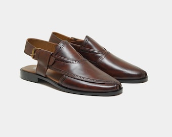 Handgemaakte Peshawari Chappal, leren sandalen voor heren, traditionele platte zool