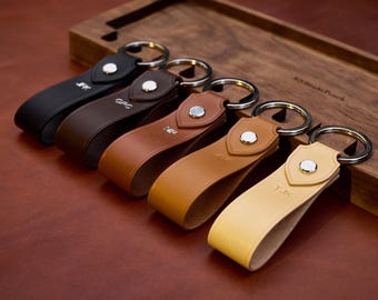 Premium Leather Keychain, Handcrafted Luxury Key Ring, Minimal Design Key Fob, Personalized Gift