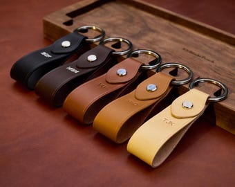 Genuine Leather Keychain, Handcrafted Luxury Key Ring, Minimal Design Key Fob, Personalized Gift