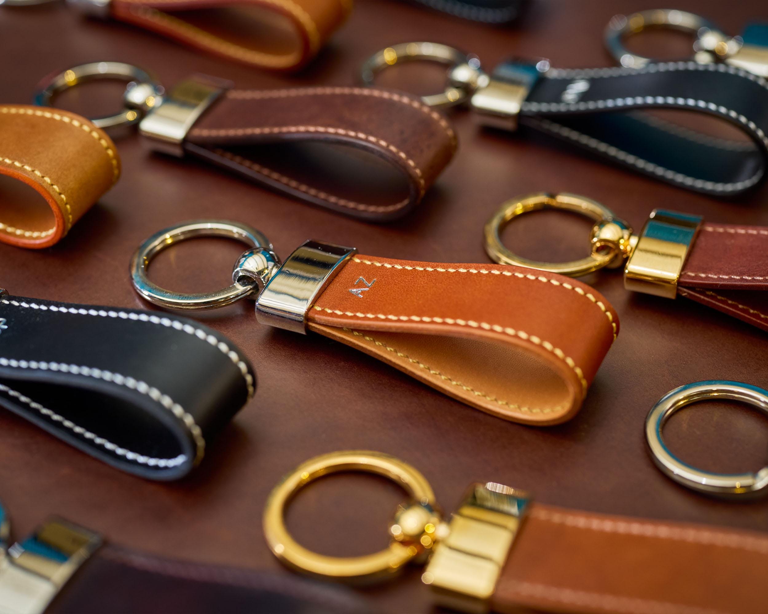 Handmade Italian Leather Keychain, Personalized Monogram Key Ring