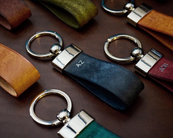Personalized Italian Leather Keychain • Handcrafted, Textured Key Fob
