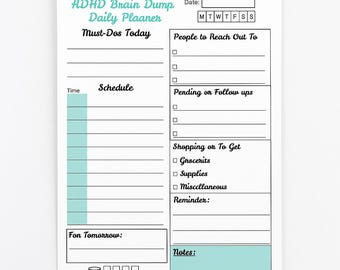 Planificador diario para TDAH (PDF) / Hojas de ejercicios para concentrarse y tener claridad / Planificador imprimible / Descargas digitales