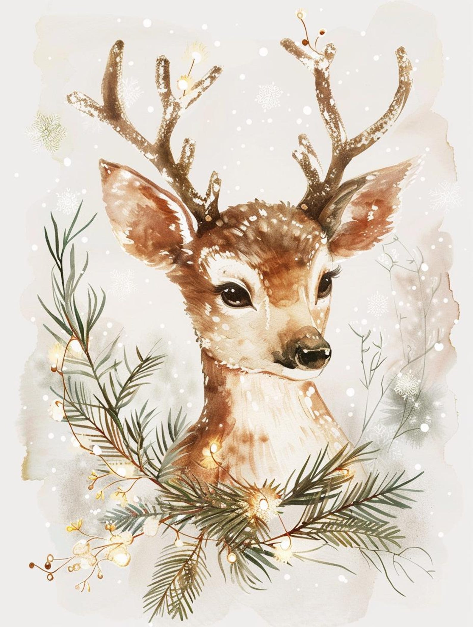 Christmas Reindeer Nursery Wall Art Set Vintage Watercolor Deer Prints ...