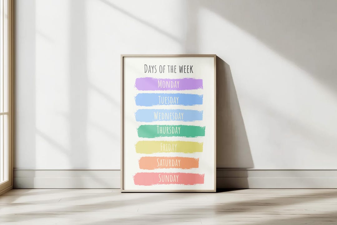 Days of the Week Poster for Kids, Printable Educational Wall Art ...