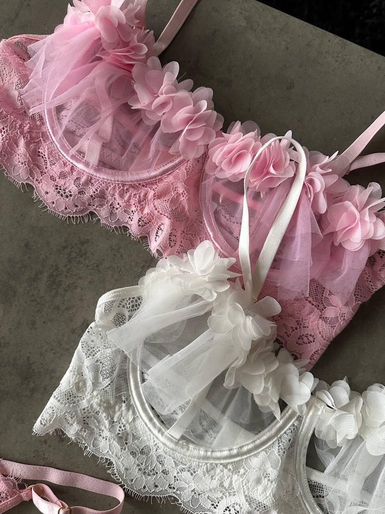 White Sexy Lingerie Set, Wedding Bra & Thong With Garter Skirt and ...