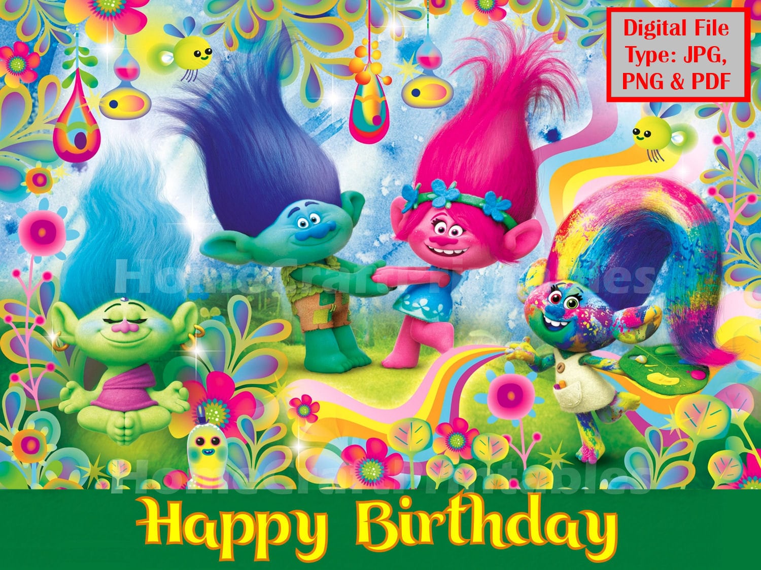 Adorable Trolls Birthday Image DiGITAL Download .PNG .JPG | Etsy