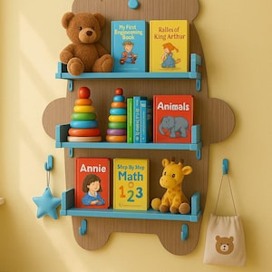 Bear Bookshelf CNC File Montessori Toy Shelf SVG DXF Kids Room Decor Glowforge Ready Digital Cut File for Laser Router-Montessori Toy Storag