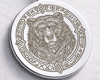 Engraved Mother Bear Medallion Necklace, Sterling Silver Mama Bear Pendant, Gift for Mom