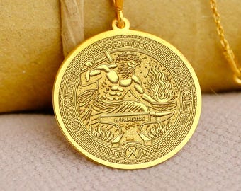 14K massief gouden Hephaestus-hangerketting – Griekse godsieraden