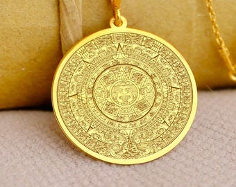 Sun Stone Pendant: Aztec Calendar Design - Sterling Silver Jewelry
