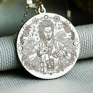 Bartender Necklace – Dreadlocked Mixologist Medallion, Cocktail Lover Gift, Custom Engraved Pendant in Gold or Silver