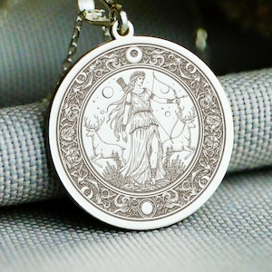 Artemis Necklace – Greek Mythology Pendant – 14K Gold, Sterling Silver, Gold Plated, Rose Gold – Goddess with Bow and Deer Jewelry