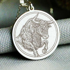 Taurus Zodiac Medallion Necklace - Custom Engraved, 14K Gold Astrology Jewelry, Horoscope Pendant, Gift for Her