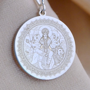 14K Solid Gold Durga Pendant Necklace – Hindu Goddess Jewelry