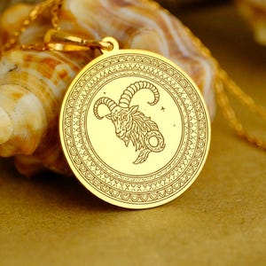 Capricorn Zodiac Medallion Necklace - Custom Engraved, 14K Gold Horoscope Pendant, Astrology Jewelry, Gift for Her