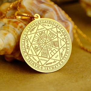 7 Archangels Seal Necklace – Celestial Medallion with Angelic Symbols, Spiritual Protection Jewelry in Gold or Silver