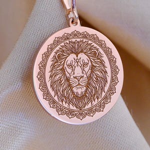 Leo Zodiac Necklace, Lion Pendant Medallion, Personalized Astrology Jewelry, Engraved Birth Sign Charm, Birthday Gift for Her, 14K Gold