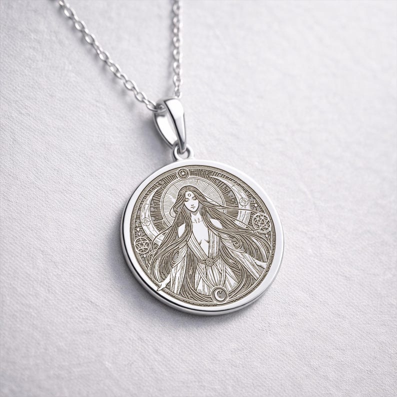 Lilith necklace in gold featuring detailed sacred feminine symbol pendant on chain occult jewelry