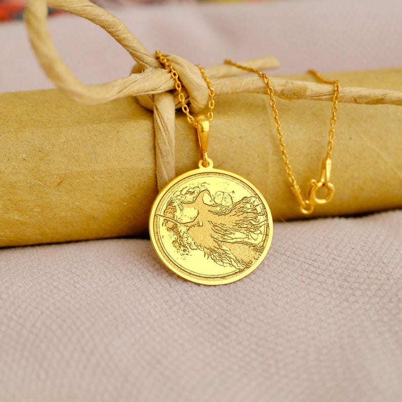 14K Solid Gold - Flying Witch Necklace: Sterling Silver Silhouette ...