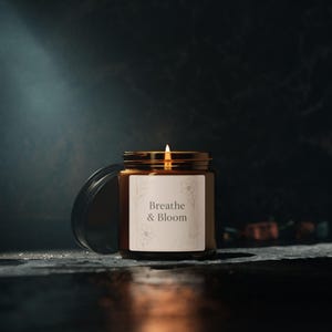 Breathe & Bloom Scented Soy Candle - Relaxing Aromatherapy Gift, Home Décor, Self-Care Essential, Eco-Friendly, Amber Jar, Multi-Size