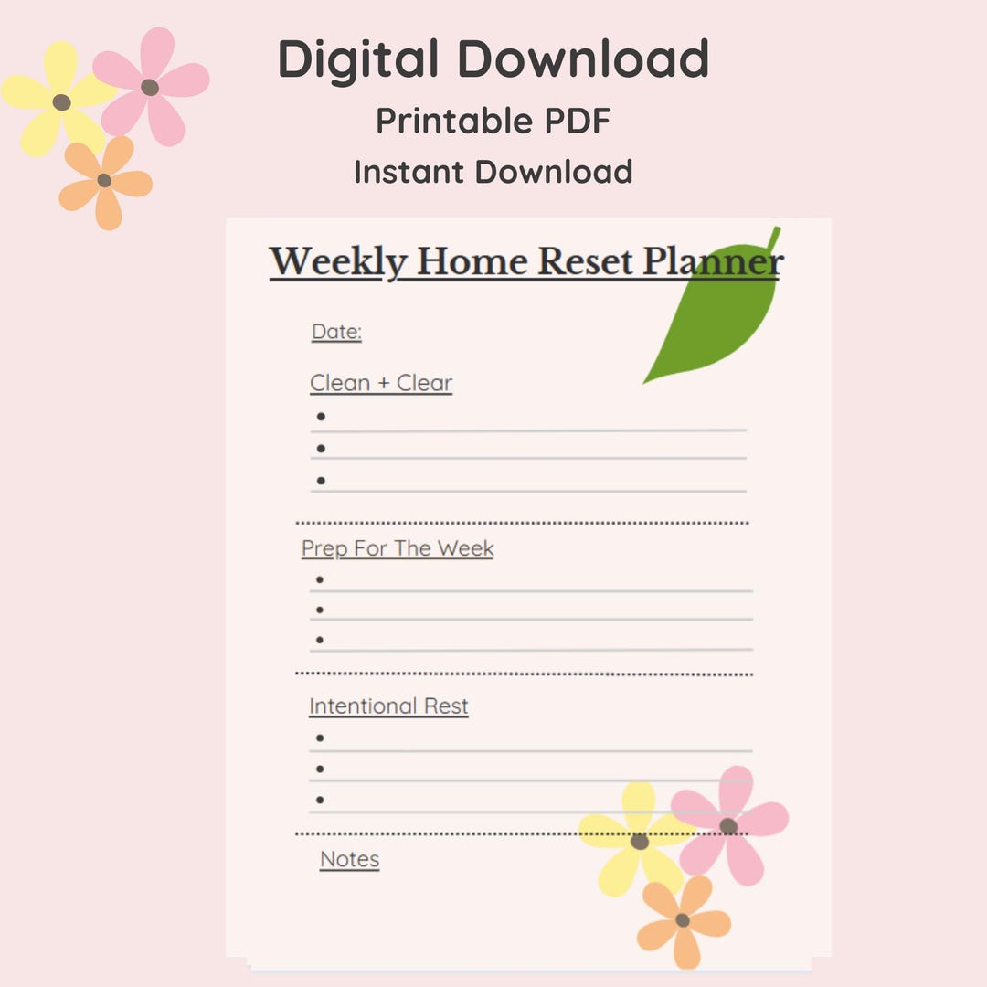 Weekly Home Reset Checklist | Printable PDF | Feminine Sunday Reset ...