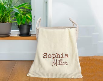 Cobertor de bebê de malha, cobertor bordado com nome de bebê, cobertor de algodão para bebê, cobertor personalizado para bebê, cobertor com nome de recém-nascido, cobertor para bebê menina