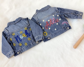 Girls Personalized Jackets, Custom Denim Jackets, Embroidery Jackets for Girls, Jackets with name, Flowers jacket, Girls Clothes