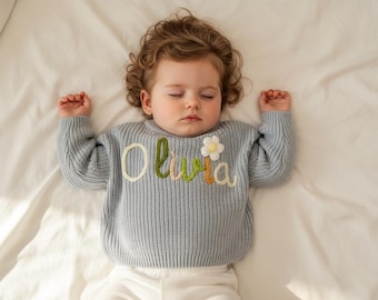 Personalized Baby Sweater with Embroidered Monogram, Custom Chunky Knit Jumper, Cozy Newborn Gift for Baby Shower or Winter Birthday