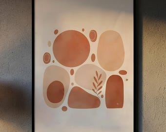 Boho Abstract Geometric Wall Art Print, Terracotta Organic Shapes Poster, Minimalist Neutral Mid Century Modern Home Decor