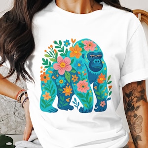 Floral Gorilla Png, Gorilla Clipart, Flower Png, Floral Animal Png, Boho Gorilla, Sublimation Png, Digital Download