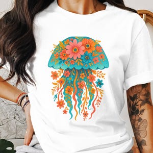 Floral Jellyfish Png, Jellyfish Clipart, Ocean Png, Boho Jellyfish, Sea Life Png, Sublimation Png, Digital Download
