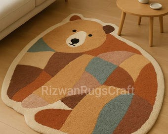 Handmade Wool Bear Rug: Tufted Animal Carpet, Kids Nursery Decor