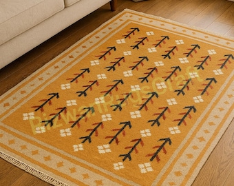 Handmade Wool Kilim Rug: Swedish Design, Geometric Rug, Custom Size