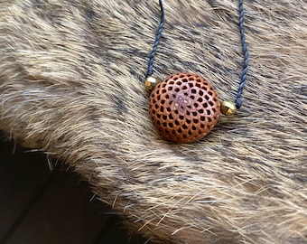 Protea Pod Necklace Small Pendant with Pyrite beads - Flower of Life - Natural Jewelry - Simple Sacred Geometry - Handmade Druid Hippy