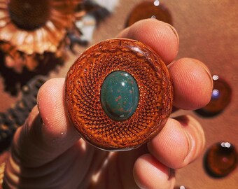 Protea Pod Bloodstone Jasper Pendant Resin Jewelry Necklace Nature Hippy Pinecone Crystal Hand Made Natural Flower of Life Sacred Geometry