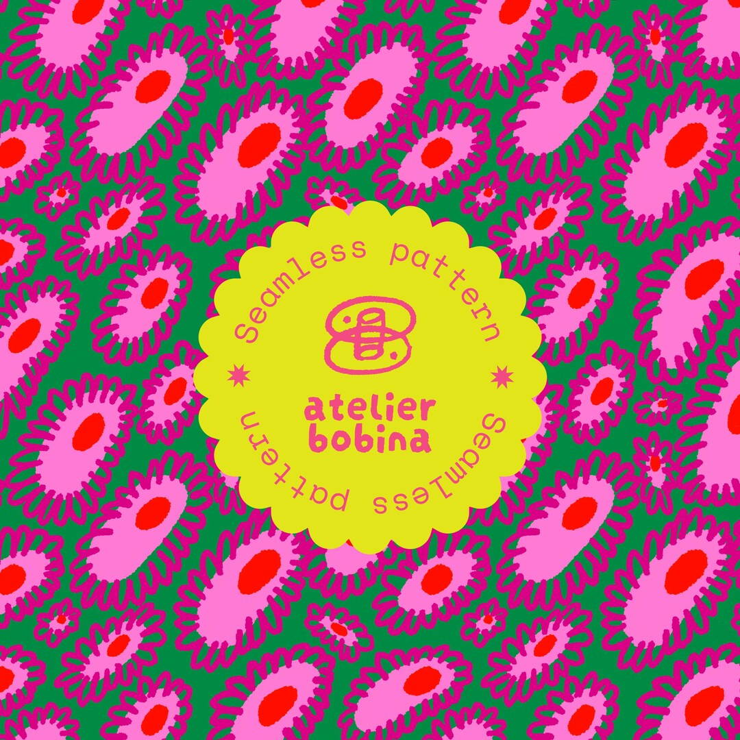 Joyful Mum Blooms Seamless Pattern – Floral Pop Pink and Orange Repeat ...