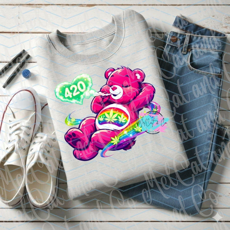 Pink 420 Teddy Bear PNG | Cute Stoner Bear Digital Art | Rainbow ...