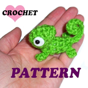 CROCHET PATTERN Mini Green Chameleon Plushie - English only, detailed instructions with photos - Digital Download