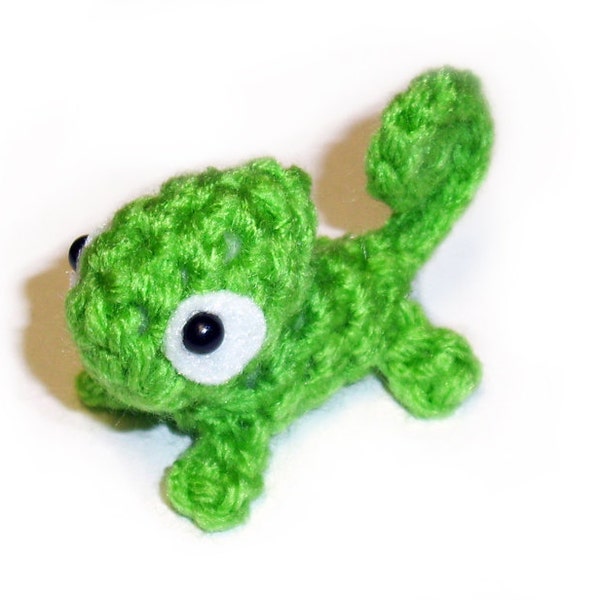 Mini Green Chameleon Plushie - 2.5 inch Small Crochet Animal Stuffed Toy Lizard - Made To Order - Miniature Plush Doll