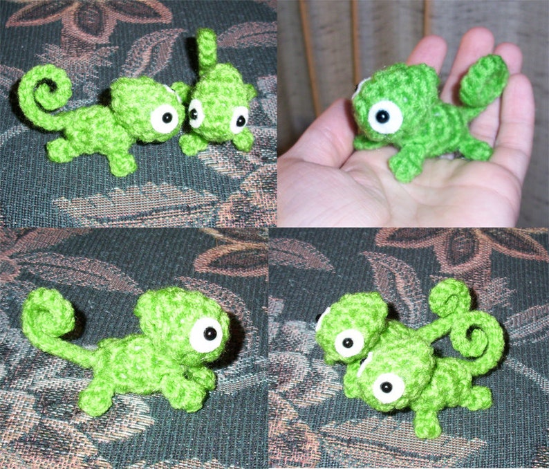 Mini Green Chameleon Plushie 2.5 inch Small Crochet Animal Stuffed Toy Lizard Made To Order Miniature Plush Doll image 3