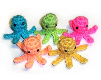 5 Tiny Crochet Squidlets - 2 inch Plush Squid Octopus Toys, Choose Your Colors or be surprised - Made To Order